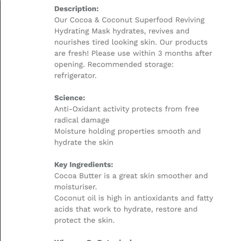 DR BOTANICALS Superfood Mask Cocoa & Coconut Superfood Reviving‎ Hydrating Mask